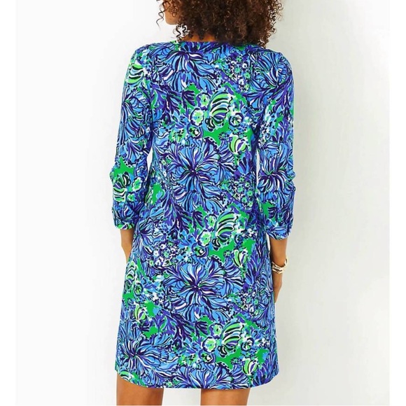 NEW LILLY PULITZER fairfax 3/4 sleeve dress in abaco blue in turtle awe - Picture 2 of 3